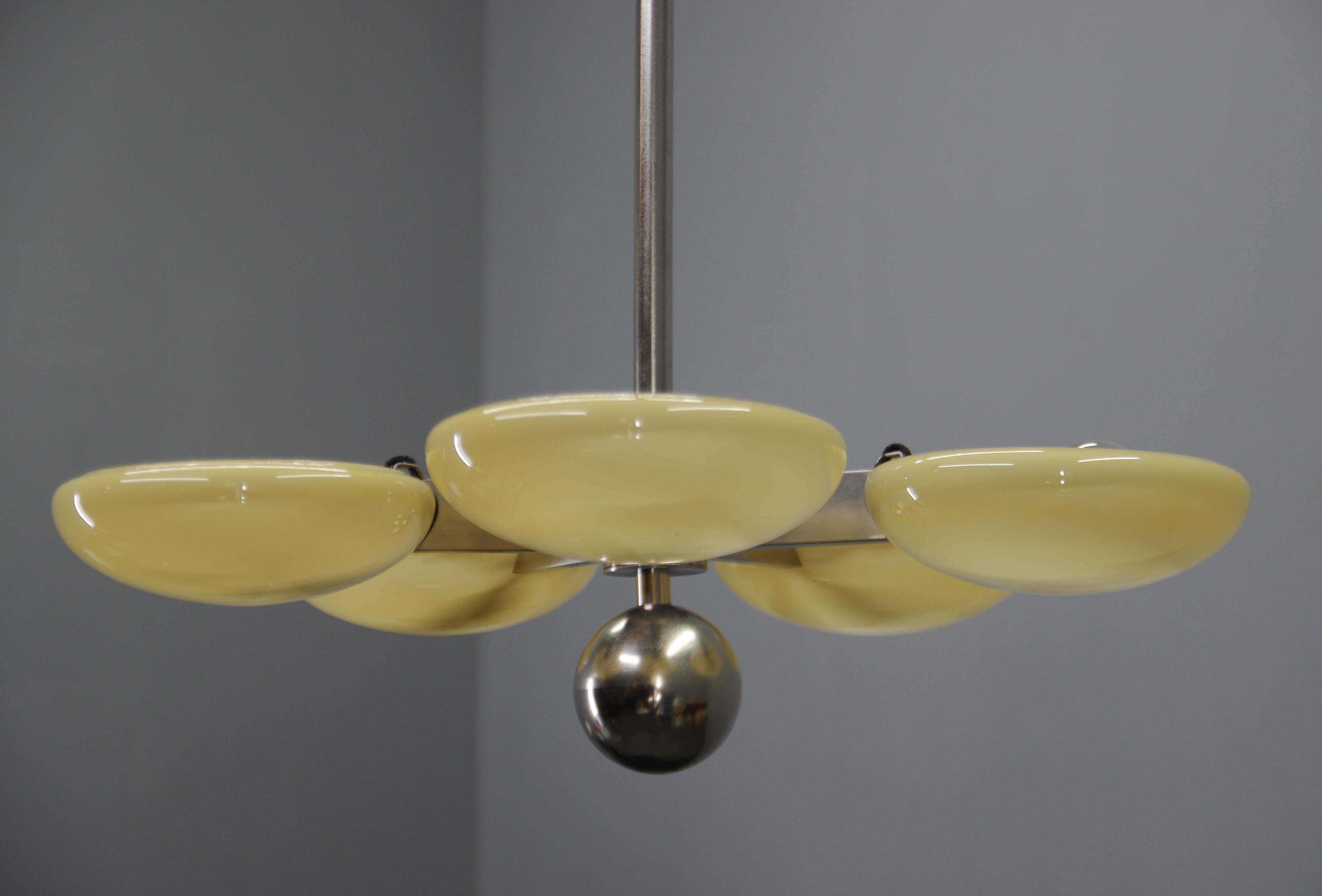 Exceptional Art Deco Functionalist Nickel-Plated Chandelier, 1930s