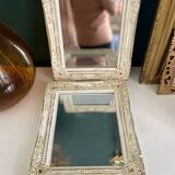 Set of two pretty mirrors in white, beige, and gold tones. Bohemian