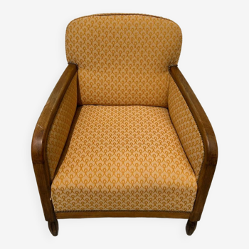 Art deco armchair in wood and fabric