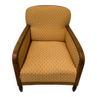 Fauteuil art déco en bois et tissu