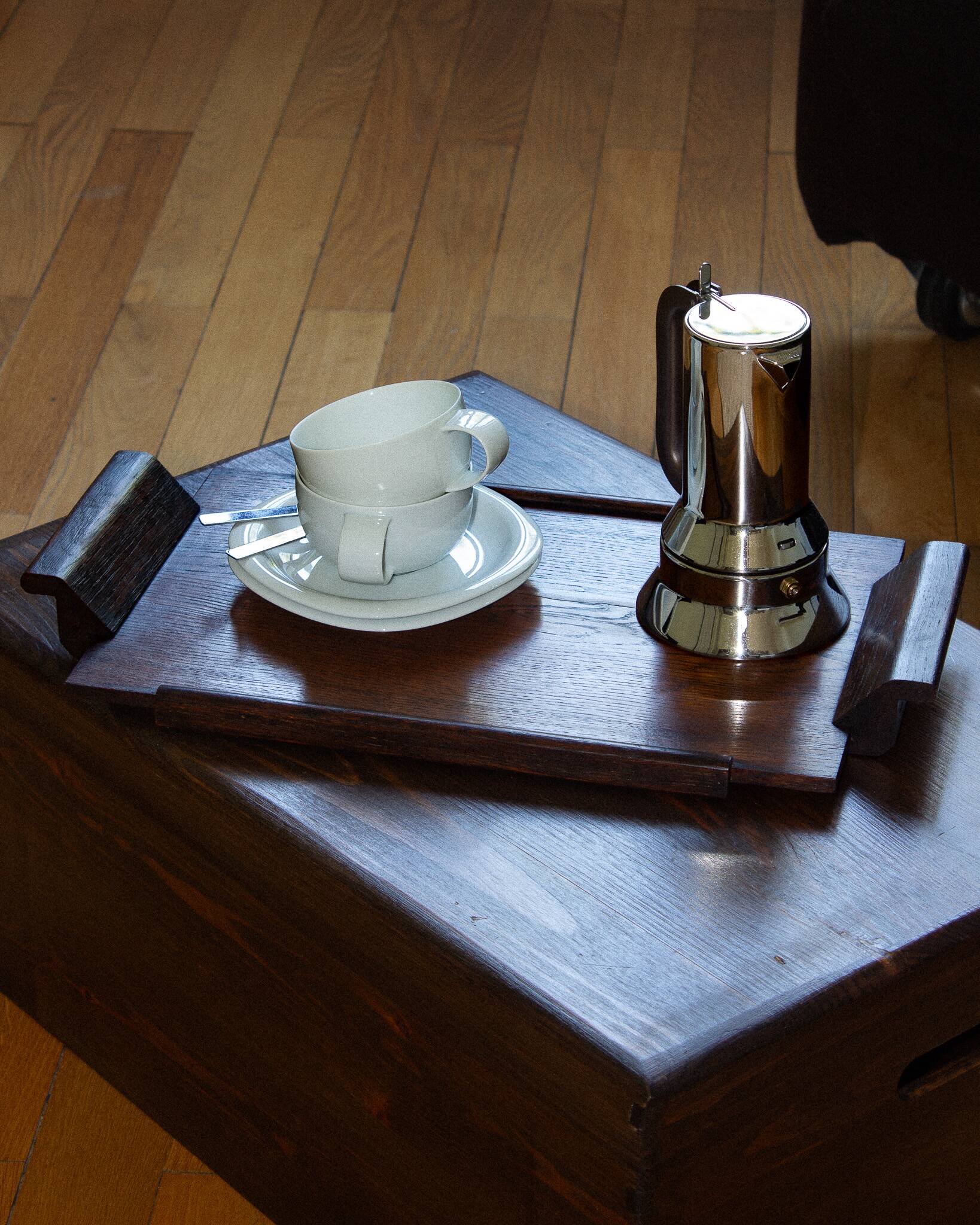 Plateau de service en bois massif de style Art Déco – Années 40-60