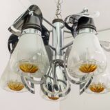 Mazzega Mid-Century Modern Italian Murano Glass and Steel Chandelier, 1970s