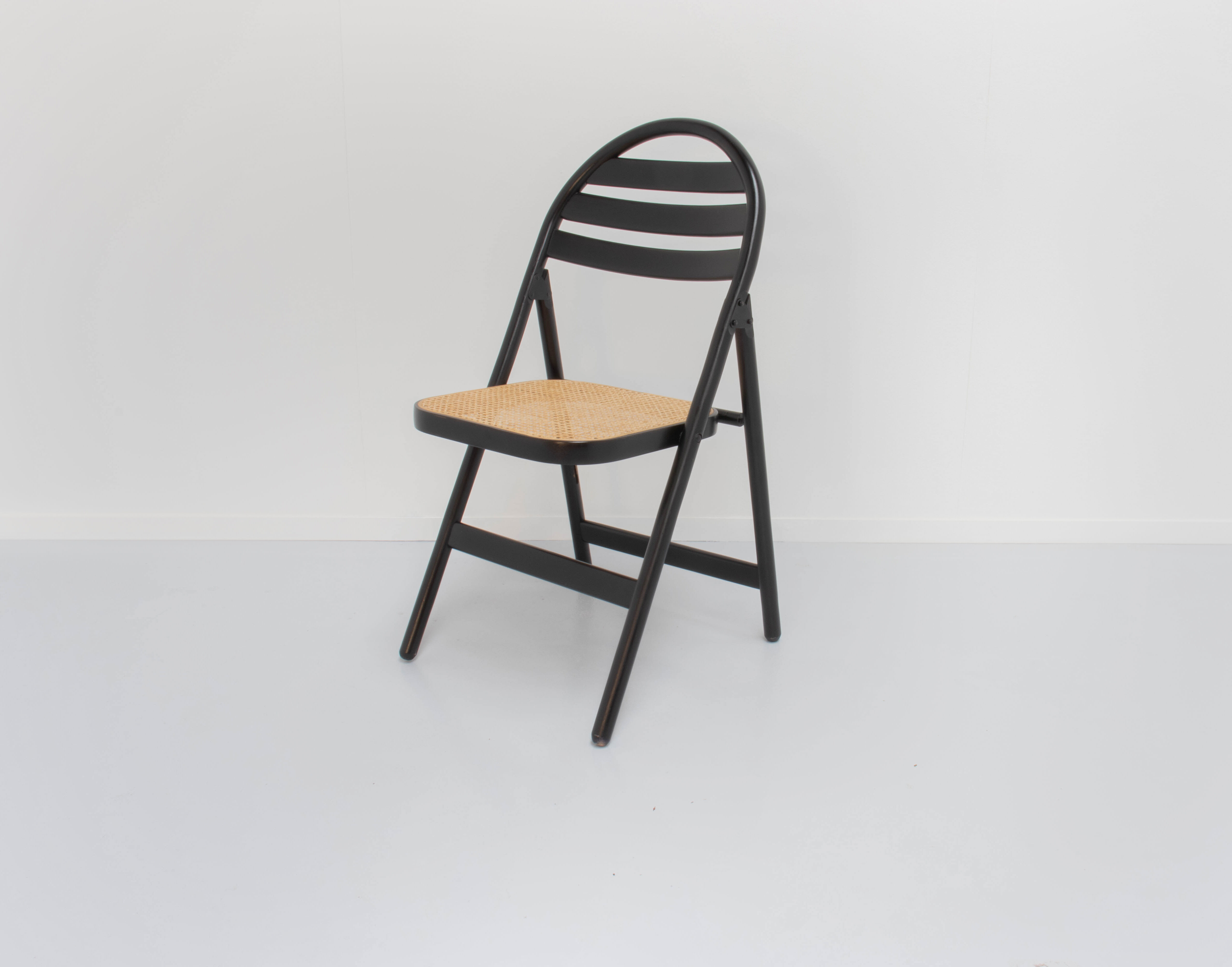 4 Vintage Wood Folding Chairs with Cane Seating