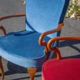 English lounge 4 armchairs and a coffee table Queen Anne armchairs blue and red fabric