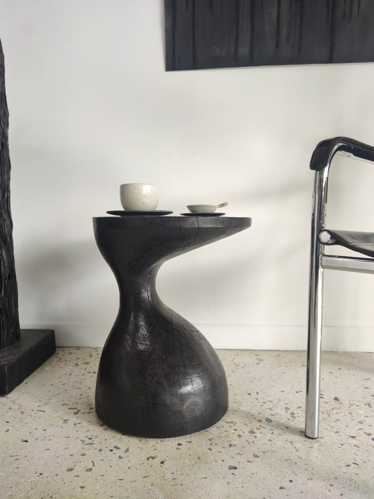 Sofa end in solid wood monoxyl organic shape black color