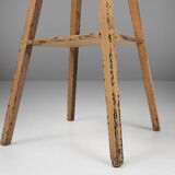 Industrial painted wooden tripod Console with rich patina, France 1900s