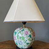 Lamp china mid XXe floral decoration on wood support