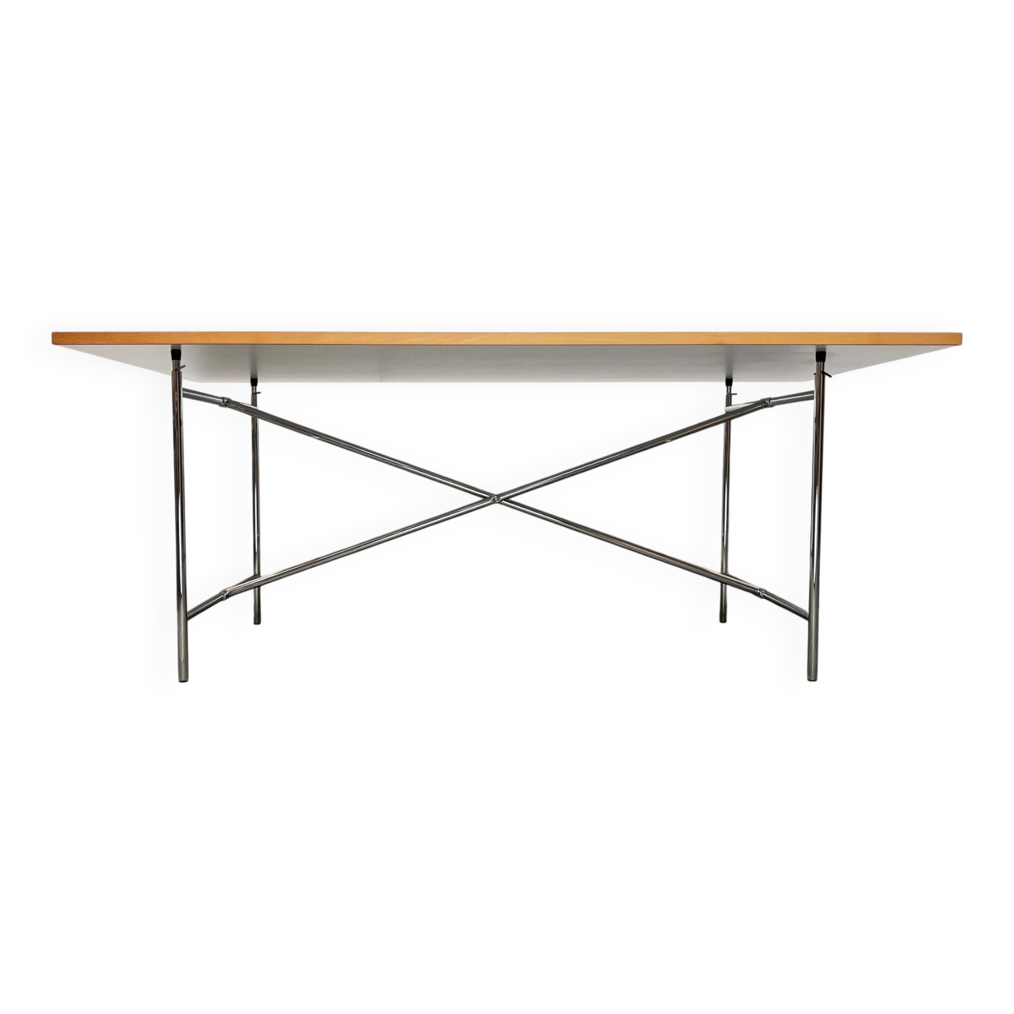 Minimalist chrome table for office or dining room by Egon Eiermann for Wieland.
