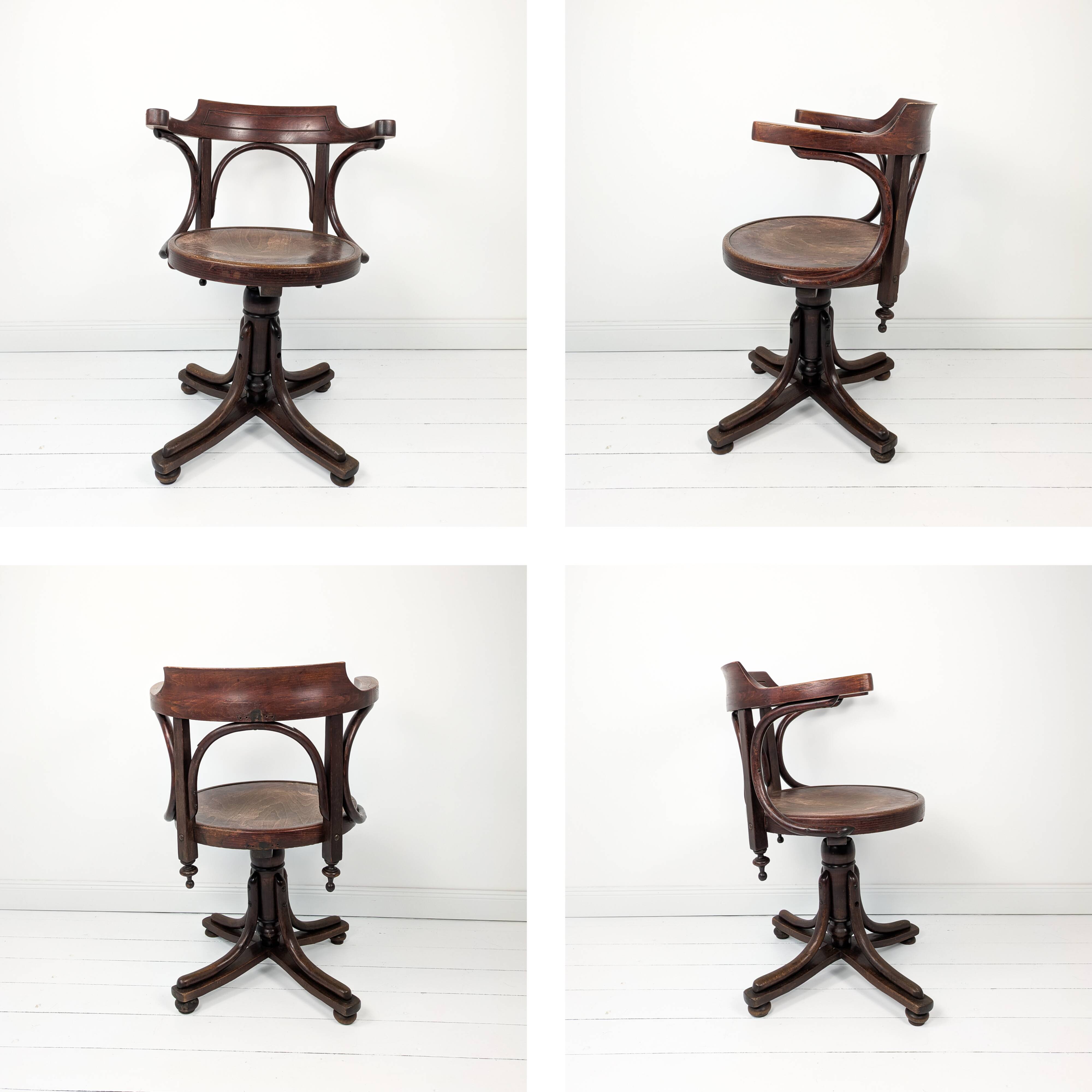 Fauteuil pivotant vintage en bois courbé