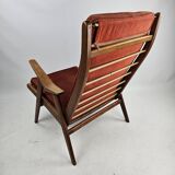 Teak armchair with red ribbed fabric Gelderlander Rob Parry