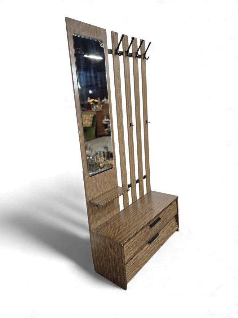 Porte-manteau vintage sur pied avec miroir