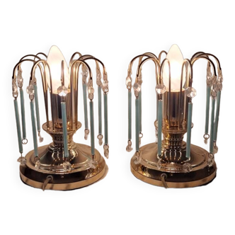 Pair Gold And Glass Murano Table Lamps 1960s