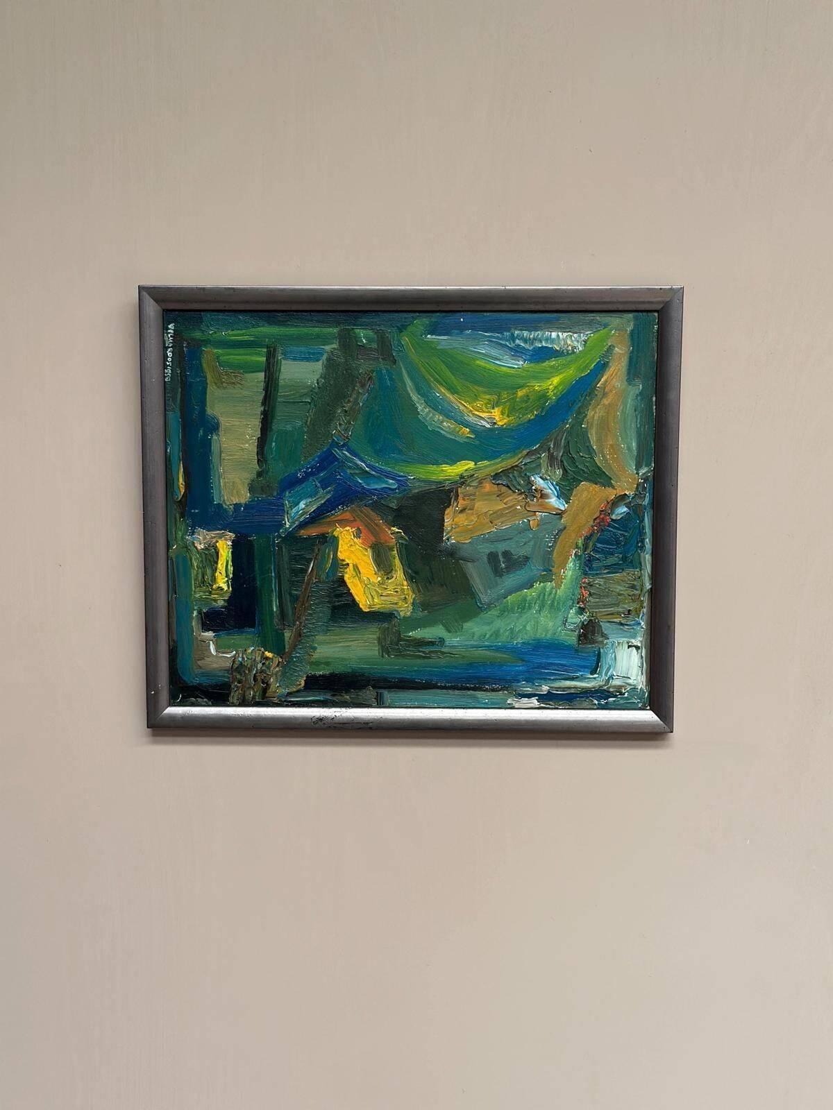 Original Mid Century Swedish Oil On Panel – “Abstract Motif” By Wilma Roos – Dated 1959 – Vintage & Framed