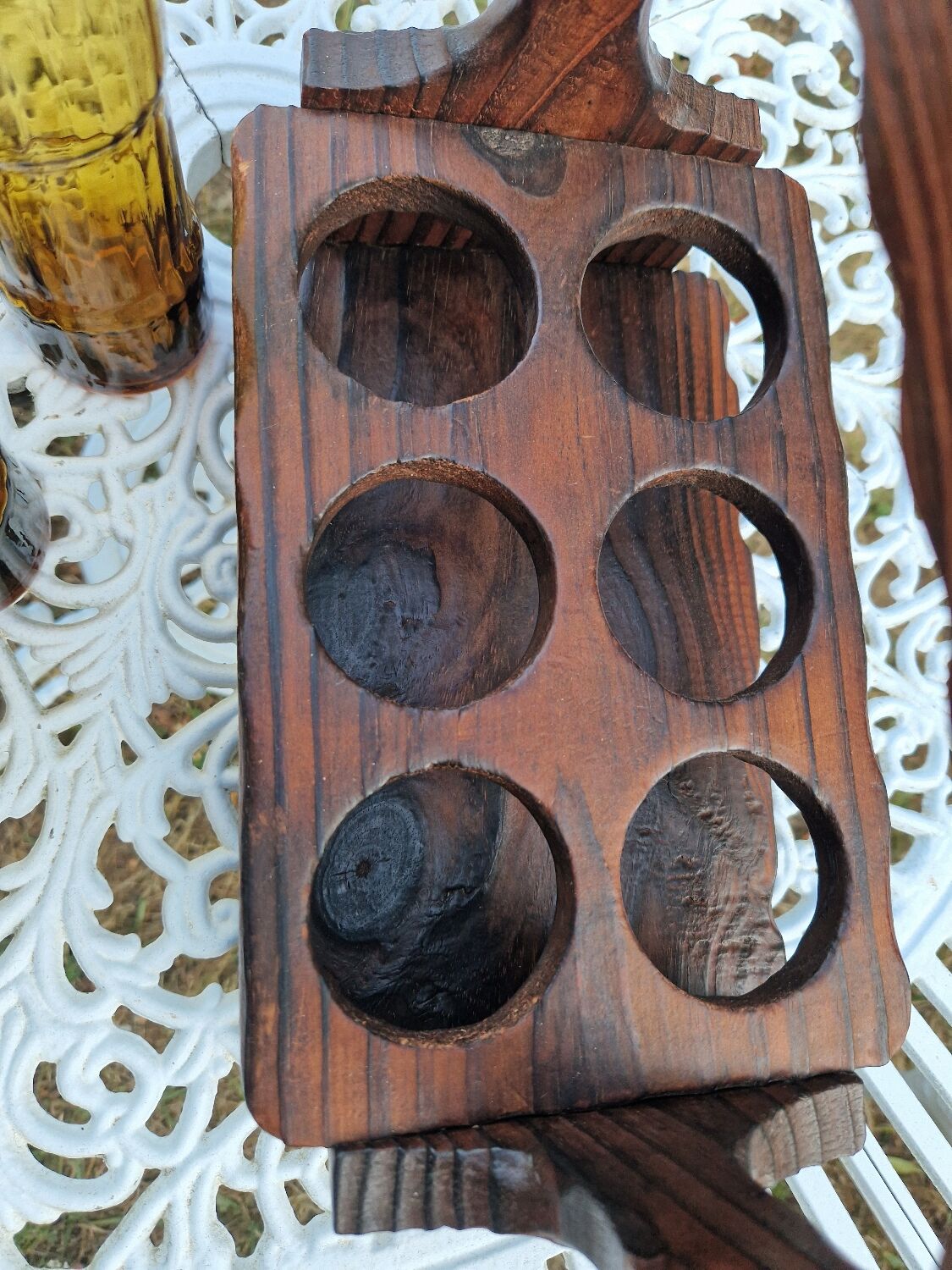 Service de 6 verres vintage ambrés avec porte-verres en bois