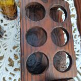 Service de 6 verres vintage ambrés avec porte-verres en bois