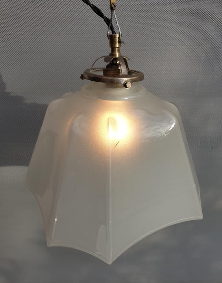 Art Deco white glass draped translucent hanging lamp