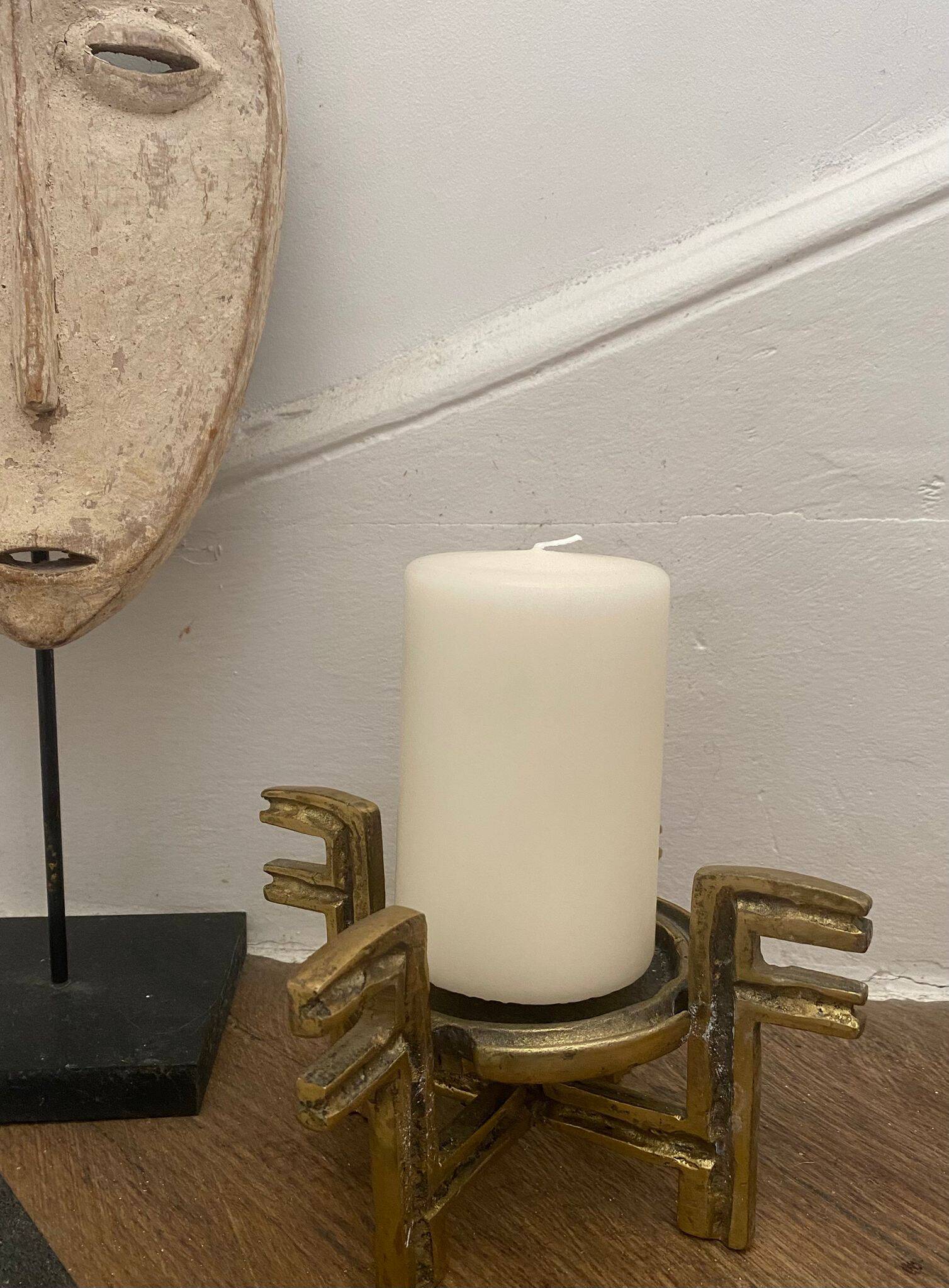 Brutalist candle holder '60-70, patinated gold