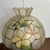 Pendant light, chandelier in mother-of-pearl and brass