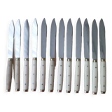 Set of 12 vintage stainless steel bakelite and brass table knives