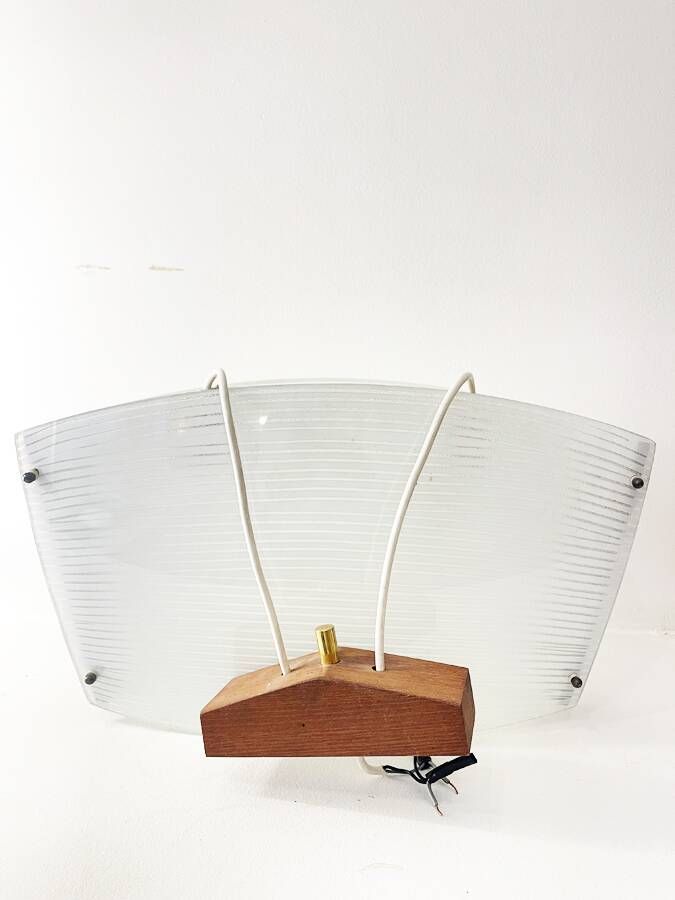 Opaline glass and teak suspension, circa 1960