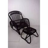 Rattan armchair and matching footstool