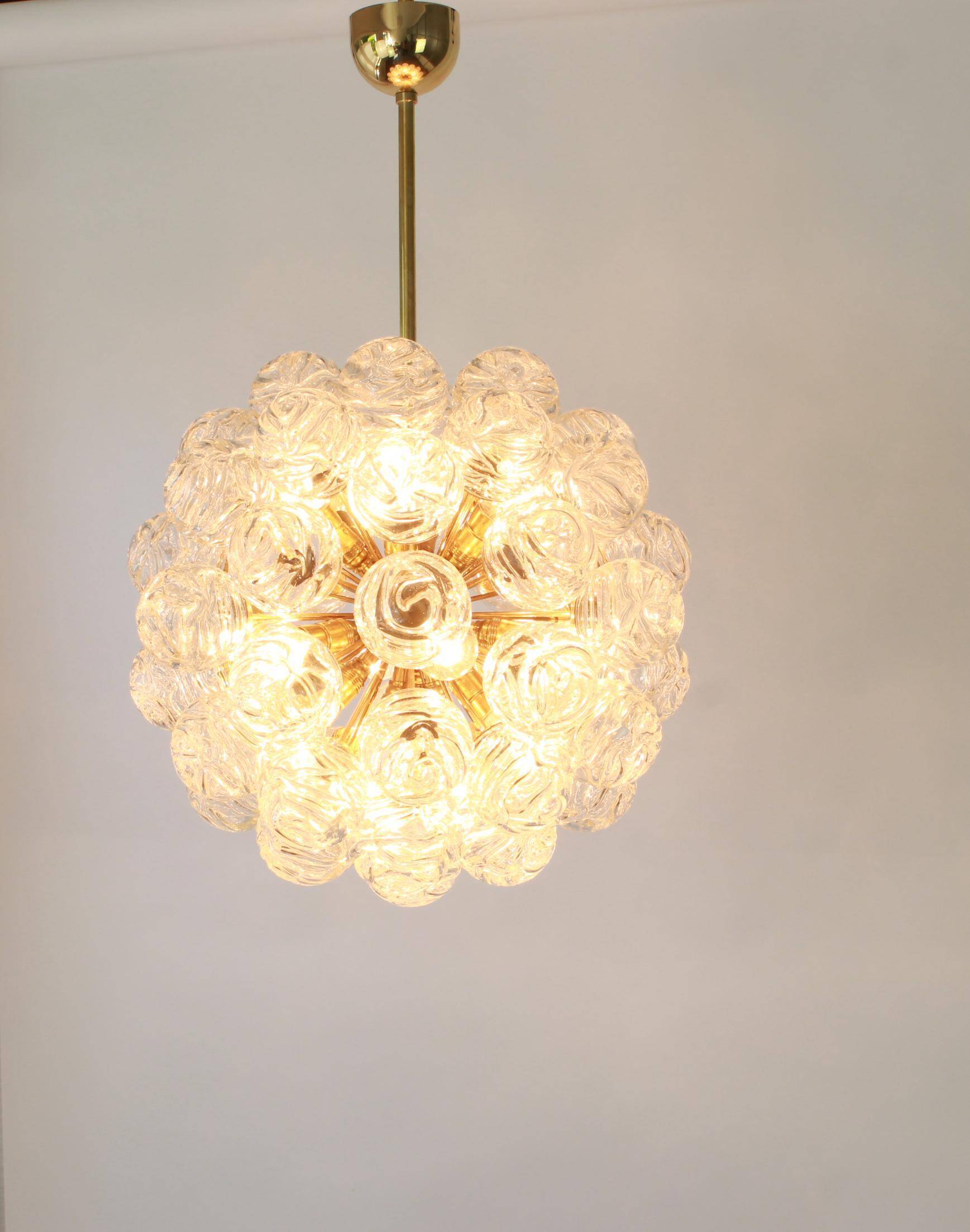 Spectacular Sputnik suspension with glass snowballs, Doria, Germany, 1970s.