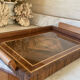 Art Deco service tray in precious wood under glass
