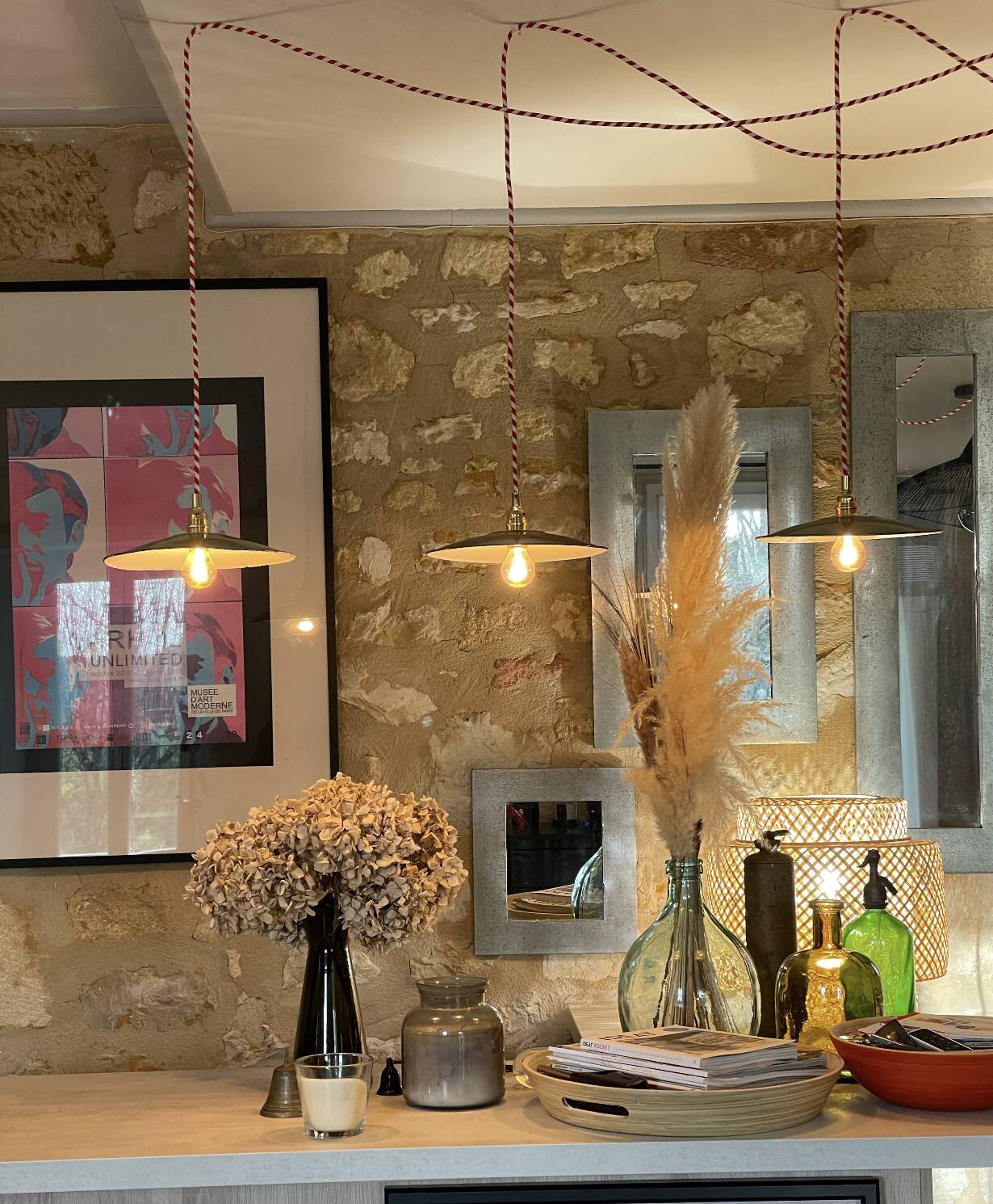 Old green/black and white enameled sheet metal pendant lights Two-tone vintage industrial farmhouse wire