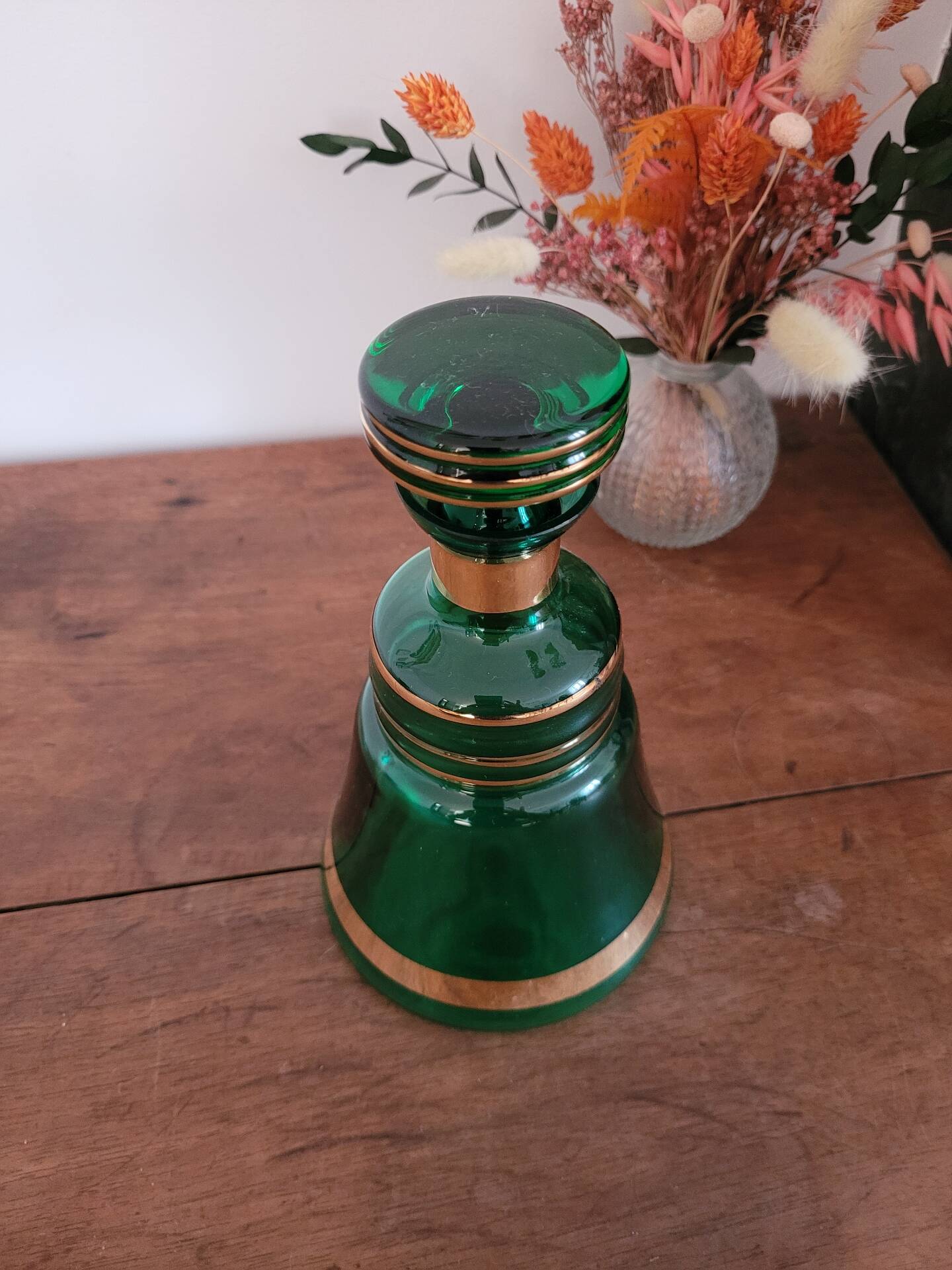 Green and gold glass carafe