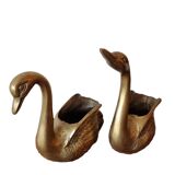 Pots de fleurs en forme de cygne en laiton massif des années 1970