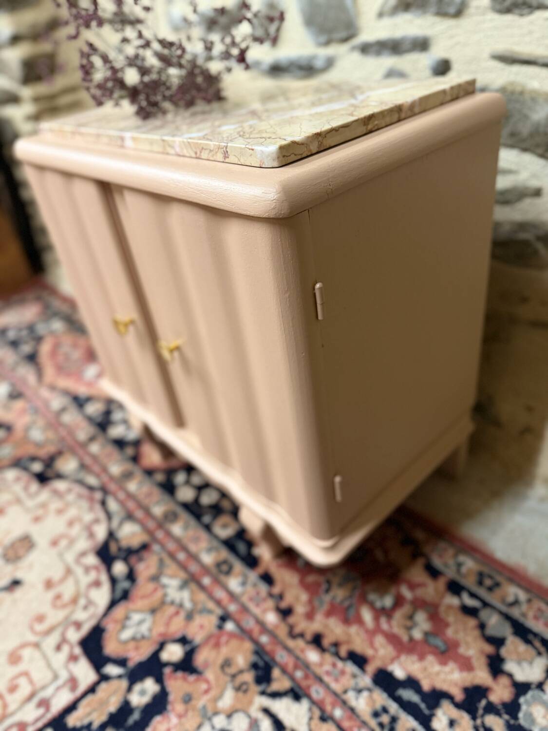 Beautiful pastel pink art deco bedside table