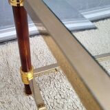 Gold glass coffee table with tobacco-colored legs, 1970s design