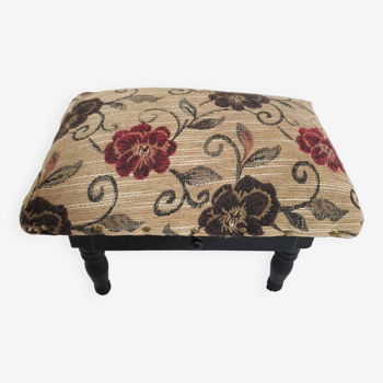 Foot Rest Stool Upholstered Floral Velvet Fabric With Drawer Vintage Deco