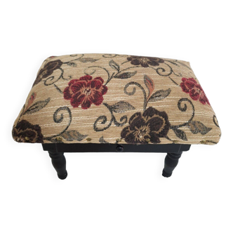 Repose pied, tabouret vintage en tissu velours floral avec tiroir