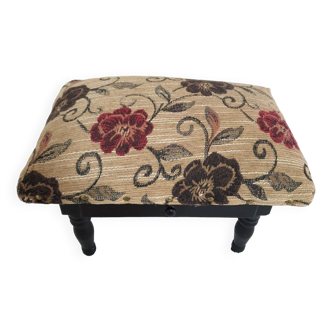Foot Rest Stool Upholstered Floral Velvet Fabric With Drawer Vintage Deco