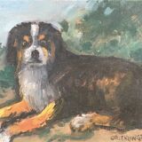 Lying cattle dog painting