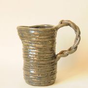Boudin pitcher with twisted handle - Grey blue stoneware pottery