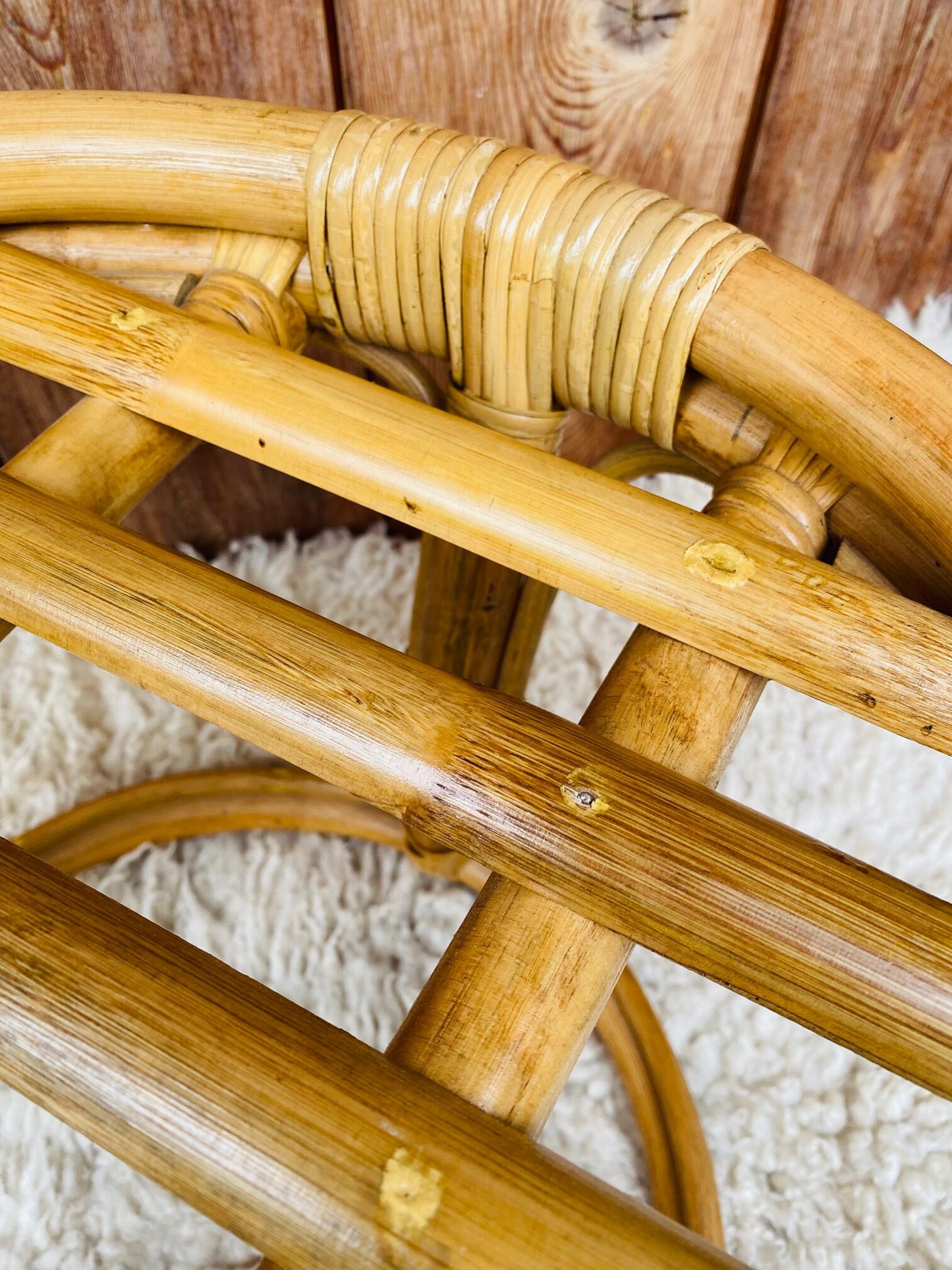 Pouf in rattan and bamboo natural color 70s.