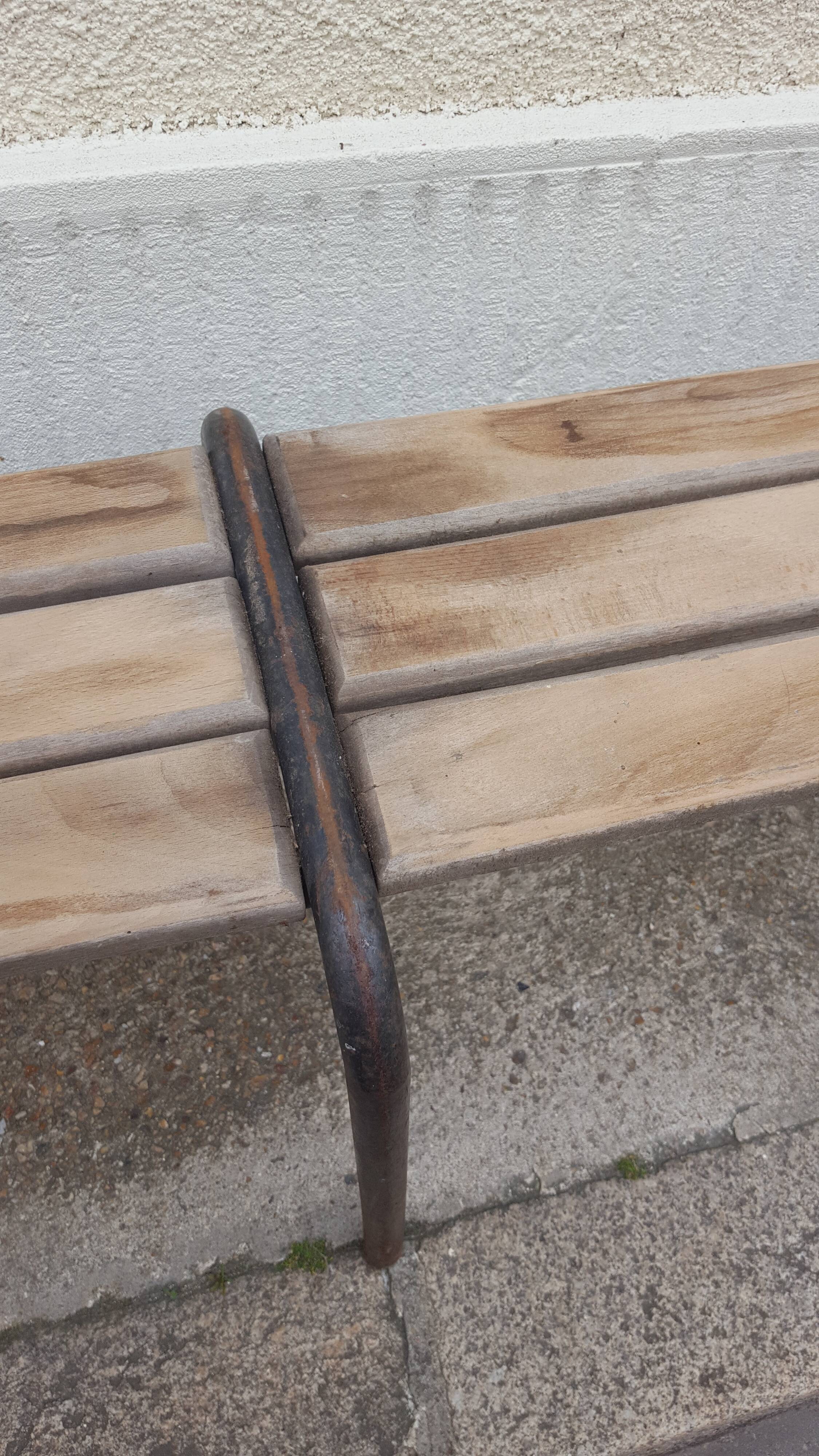 Wooden and vintage metal school bench