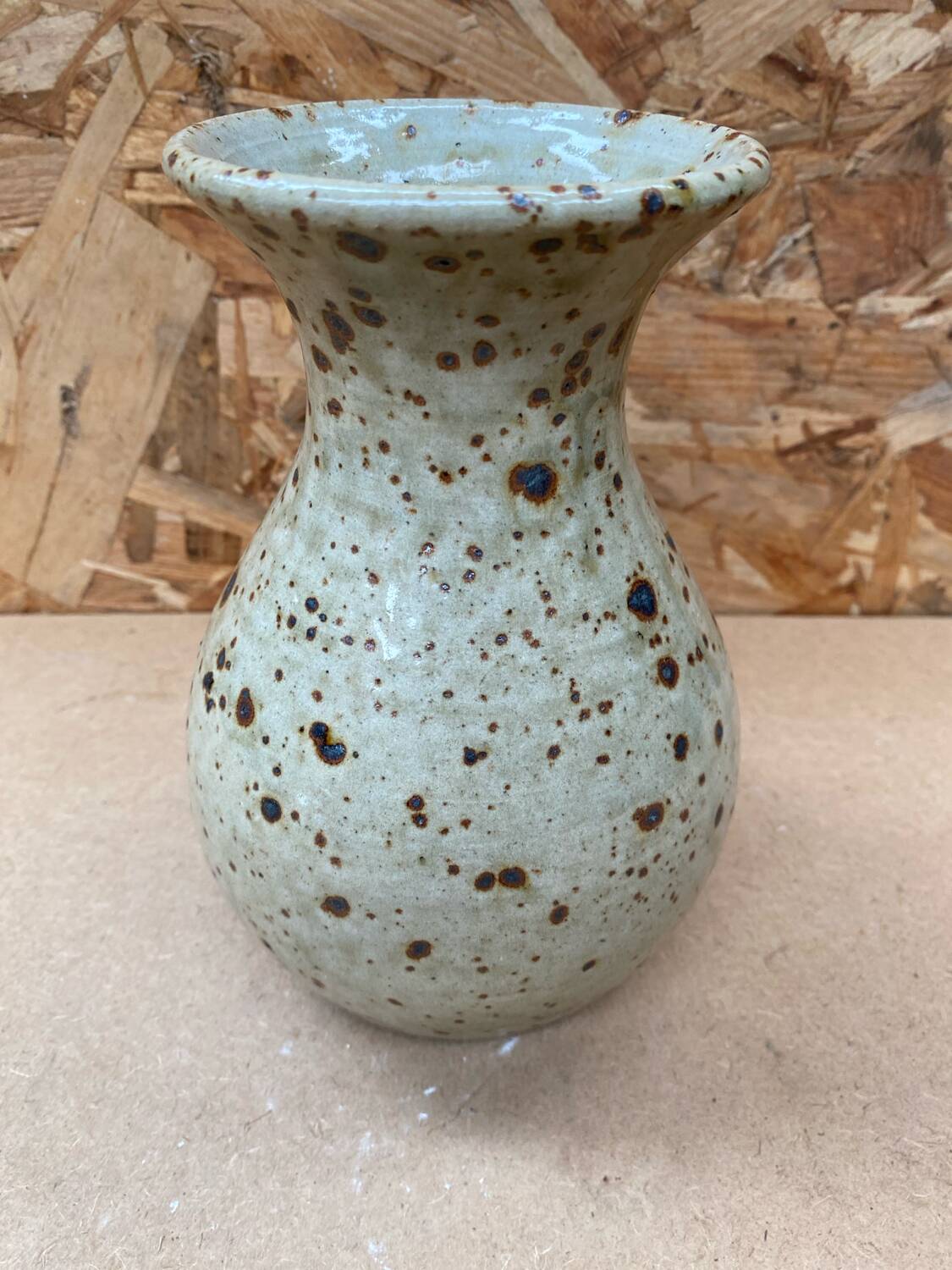 Old vase migeon la borne speckled beige stoneware vintage