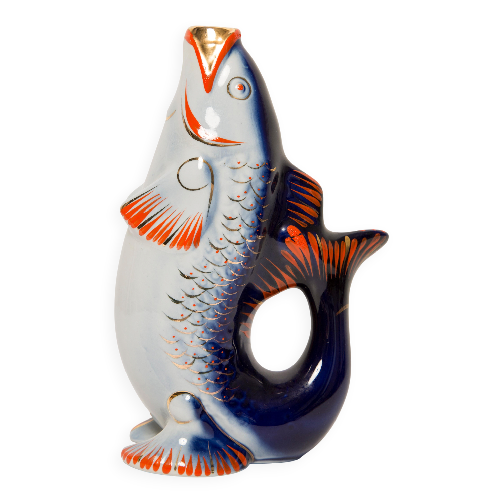 Glass and Porcelain Carafe or Vase with Blue Fish, Europe, 1960