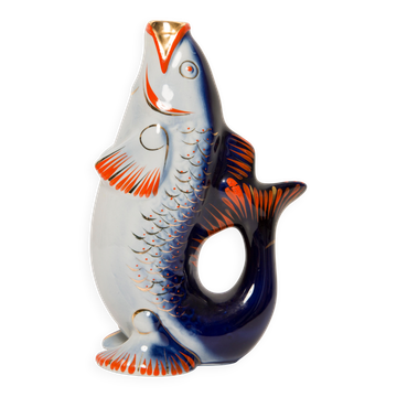 Glass and Porcelain Carafe or Vase with Blue Fish, Europe, 1960