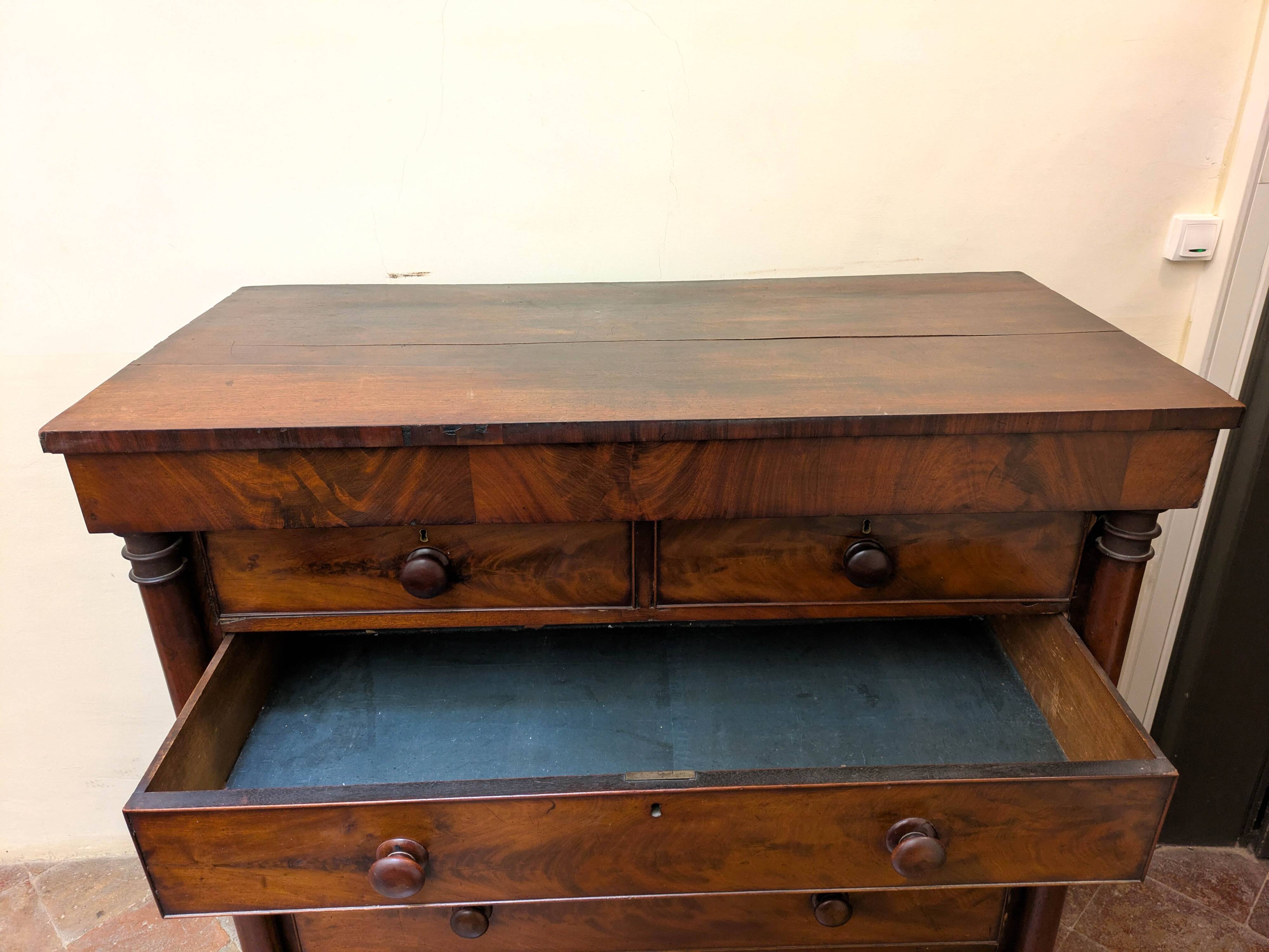 Antique English wooden chest of drawers, 19th century, H127cm