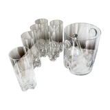 Vintage Bohemian Crystal Ice Bucket & 6 Glasses, Czech Rep. 80s