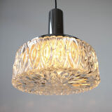 French mid-century glass & chrome pendant ceiling light, c.1960s