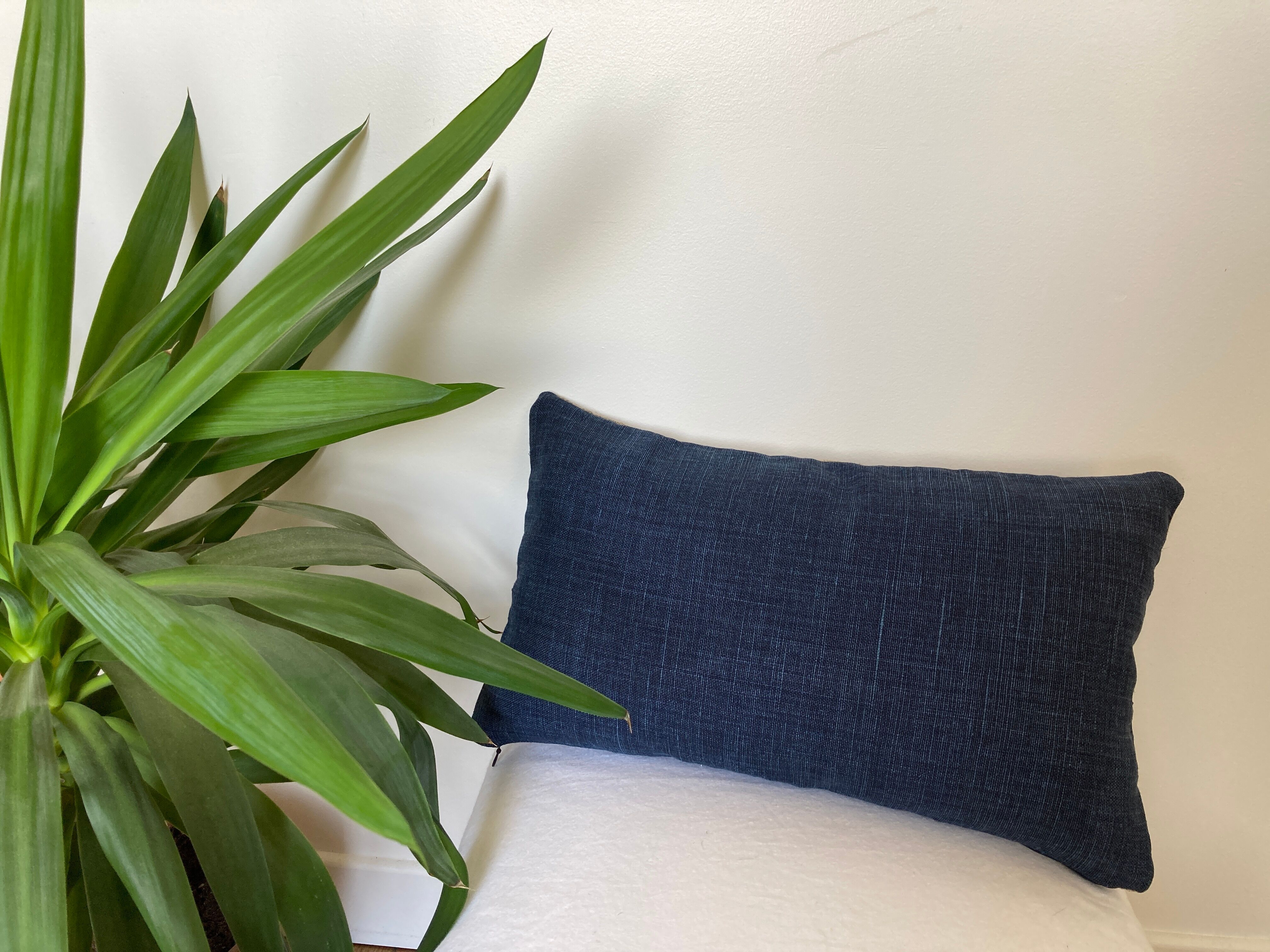 Double-sided beige navy blue cushion