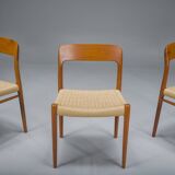 Danish Teak Mod. 77 Dining Chairs with Paper Cord by Niels O. Møller for JL Møllers, 1959, Set of