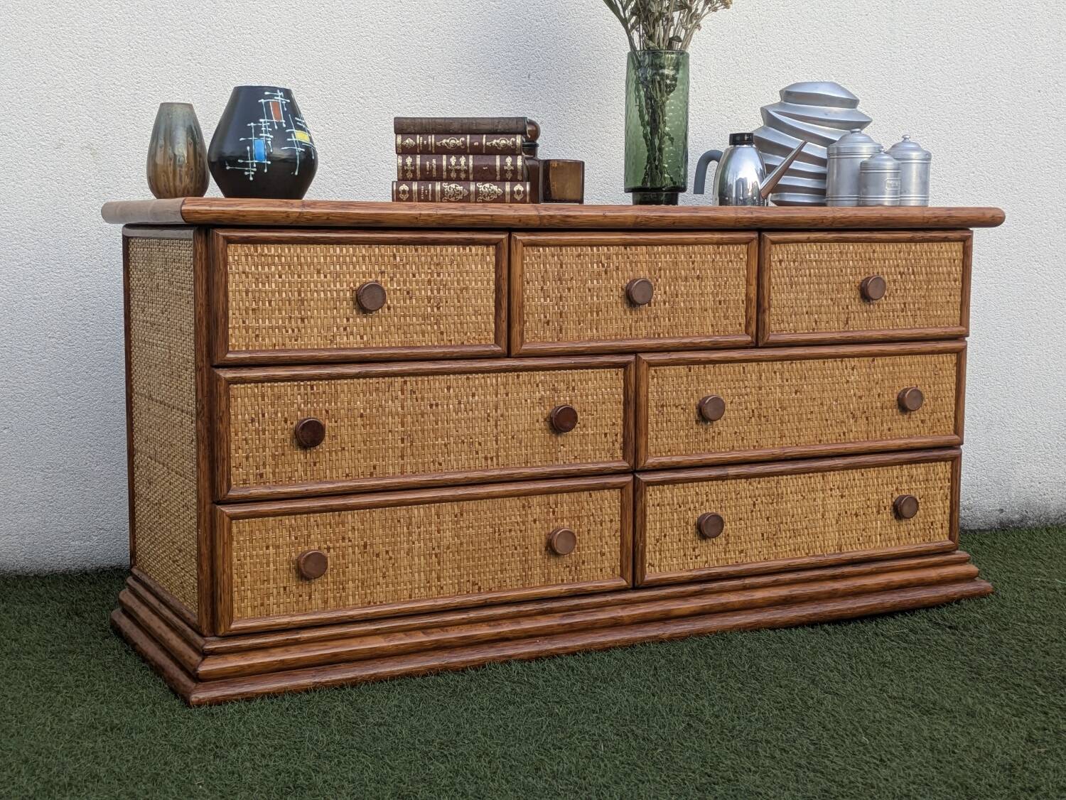 Vintage Enfilade Commode Maugrion Rattan - Roche Bobois