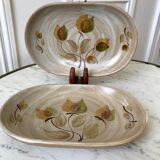 pair of sandstone / ceramic raviers Niderviller Doria Ste Radegonde hand painted 70s