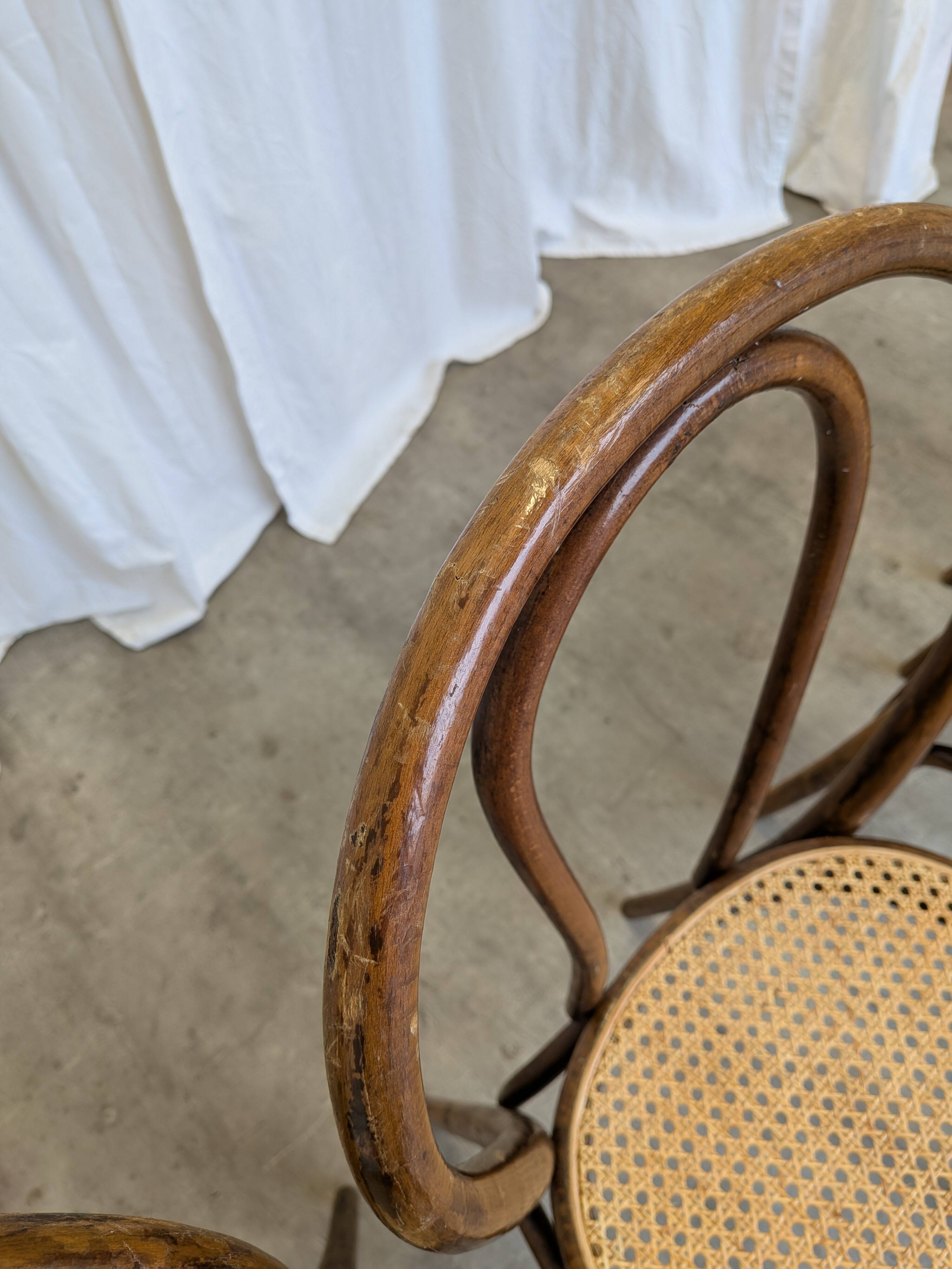 Set of 4 Vintage Thonet Style Dining Chairs: Bentwood Cane Seat, 1970s Bist